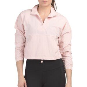 NEW 90 DEGREE BY REFLEX Woven Spring Peak Crop Half Zip With Cinch Toggle Hem